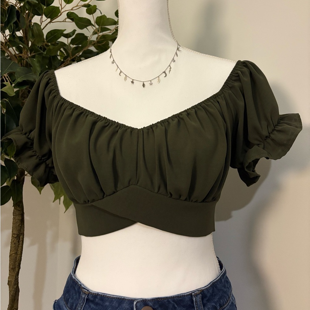 SHEIN Dark Green Off-Shoulder Crop Top